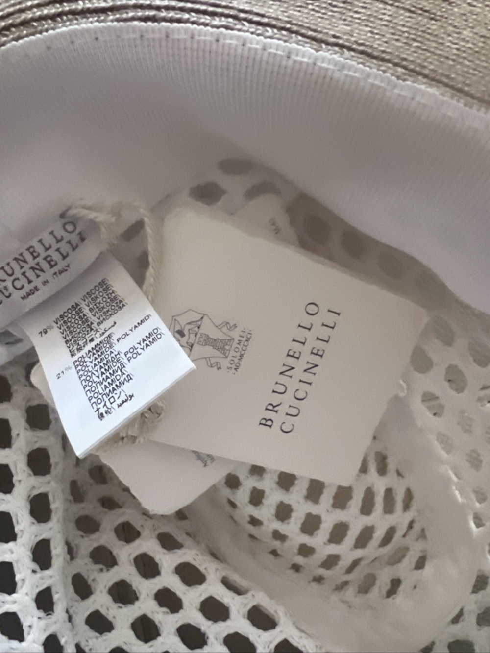 NWT Brunello Cucinelli Italy Size S Bead Monili Silver Hat white beige - Picture 9 of 11